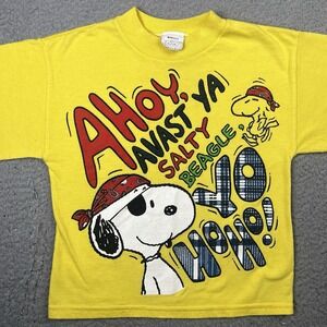 Vtg Peanuts Snoopy Pirate Ahoy Salty Beagle Custom Fringe T Shirt‎ Kids Sz 6